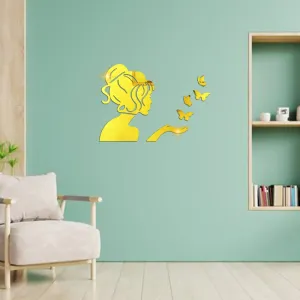 Decor1ders Angel Fairy with Butterfly Gold | 3D Mirror Decorative Acrylic Wall Sticker Size- (45x34) Cm - Mirror Stickers for Wall | Wall Stickers for Home | Acrylic Stickers | Wall Mirror Sticker