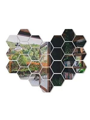 DecorWear 26 Hexagon Mirror Silver Plastic Wall Stickers for Wall Size (10.5x12.1) Cm Acrylic Mirror Wall Decor Sticker, Wall Mirror Stickers, Unframed Hexagonal Mirror Wall Sticker(26HexaSilver)