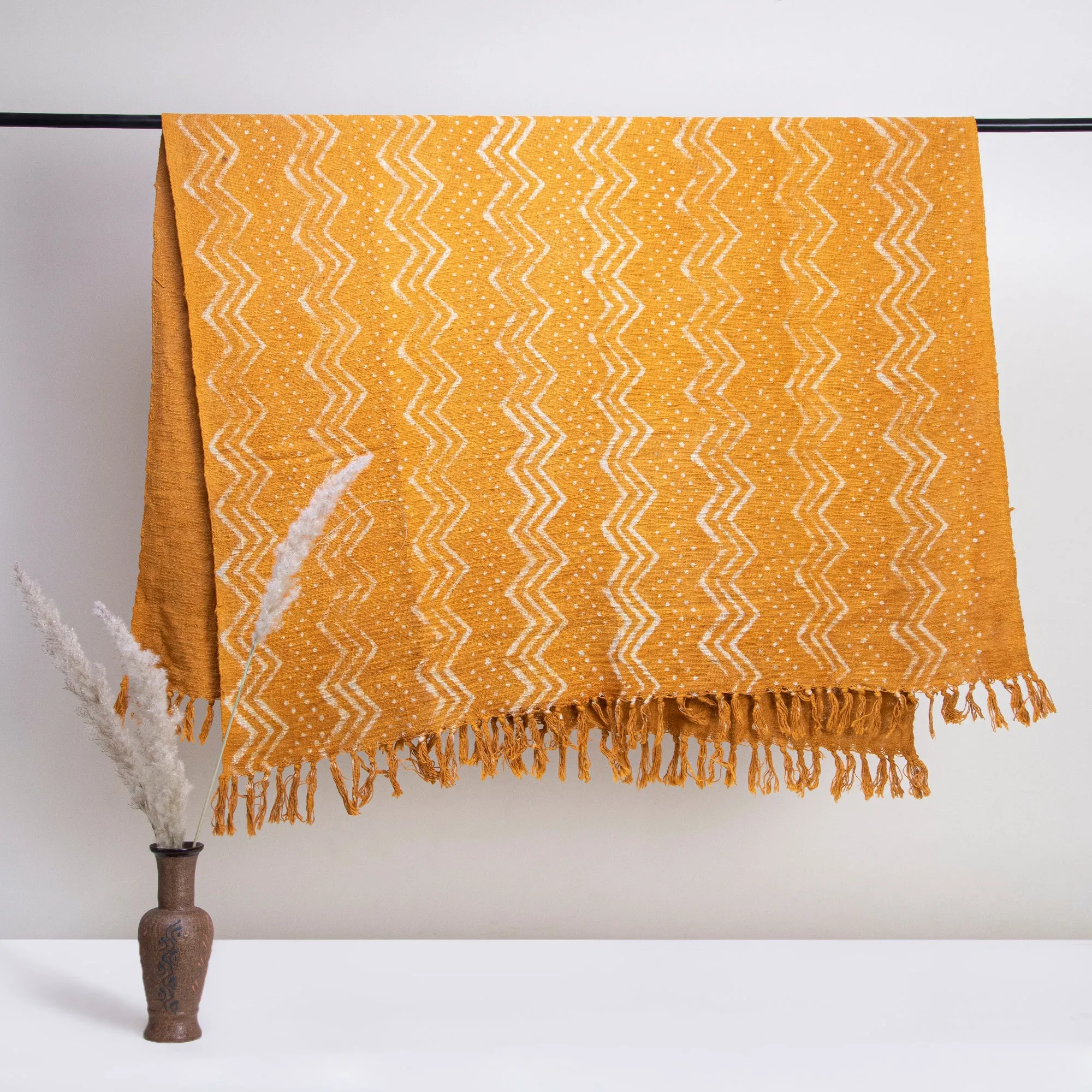 Designer Mustard Yellow Block Print Cotton Throws