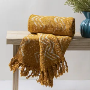 Designer Mustard Yellow Block Print Cotton Throws
