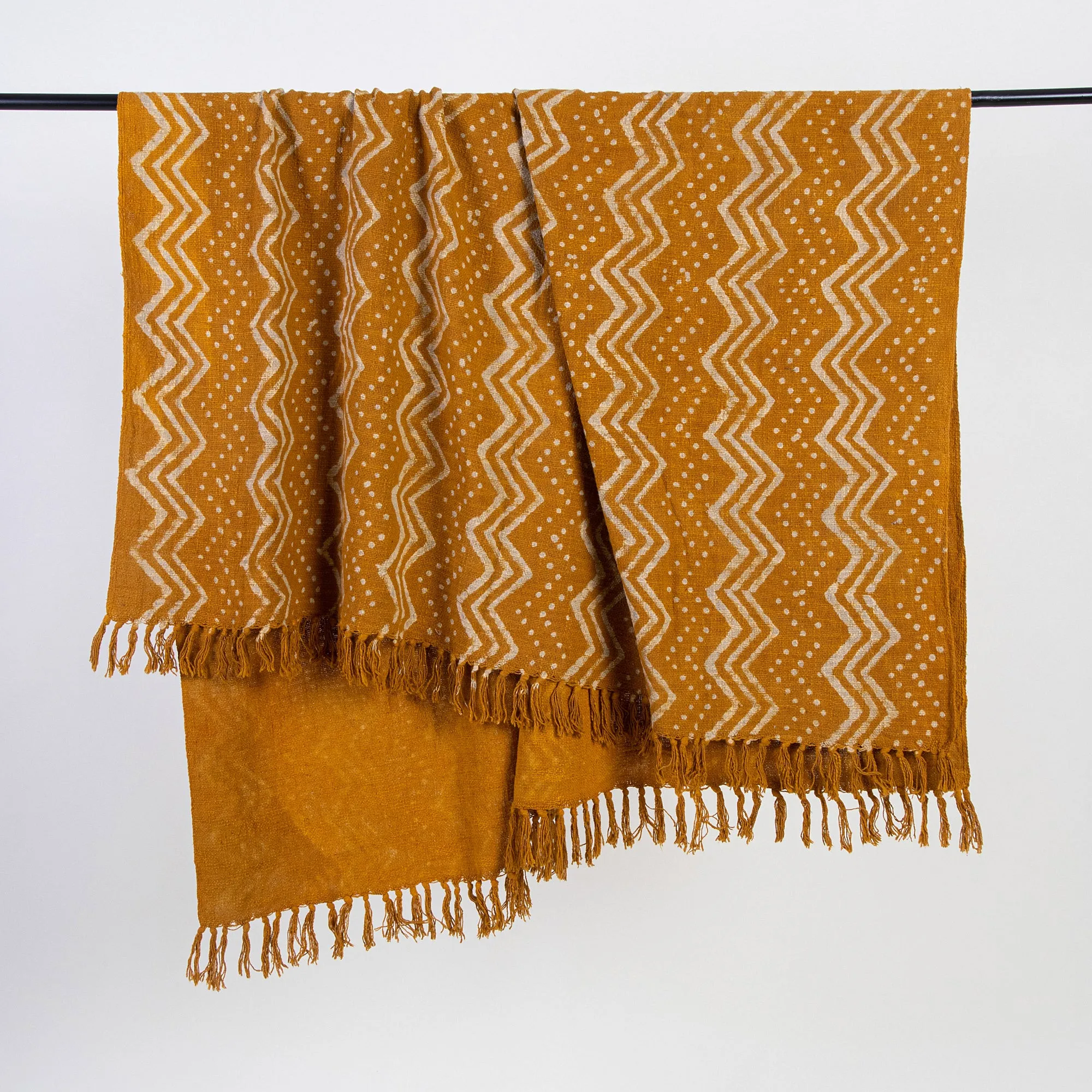 Designer Mustard Yellow Block Print Cotton Throws