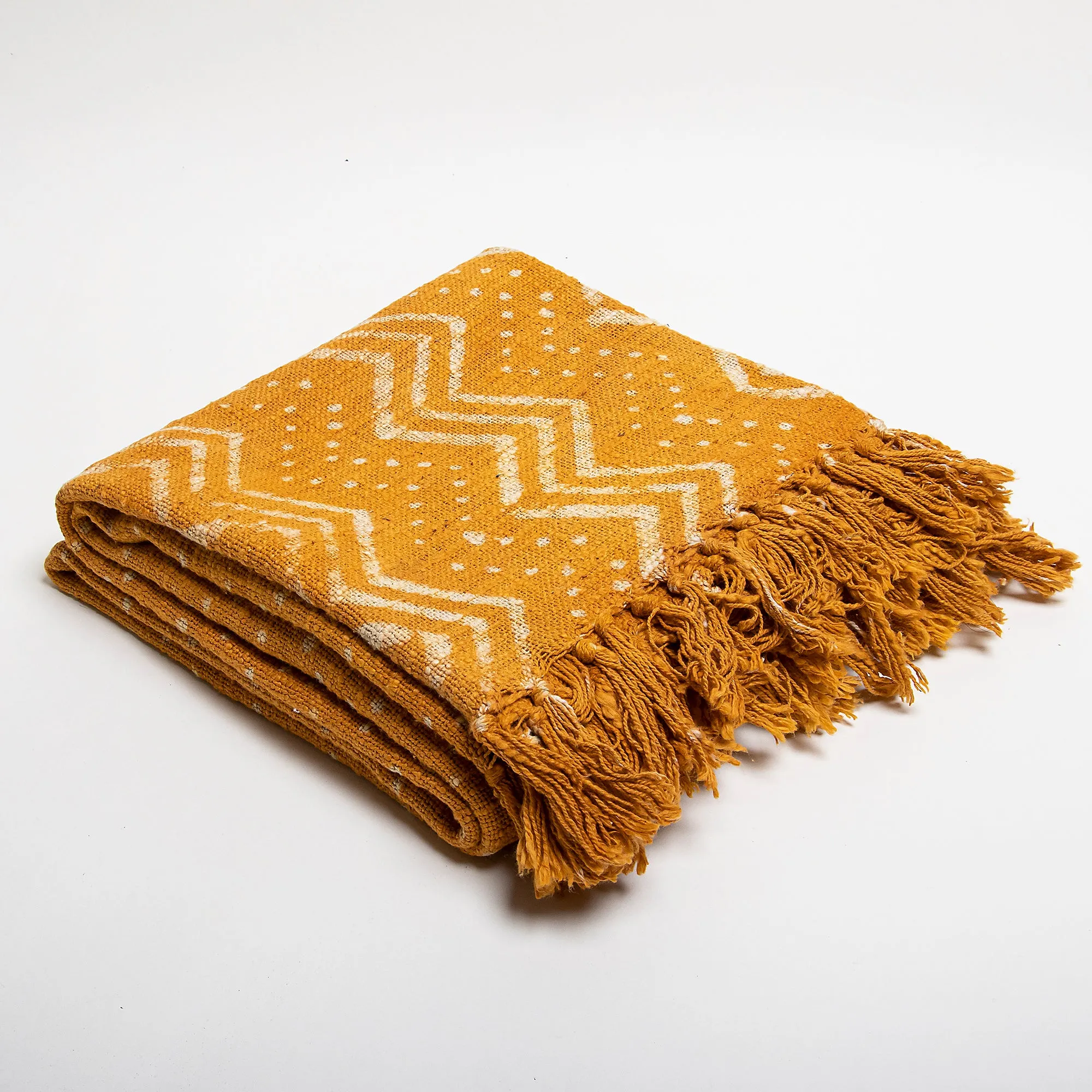 Designer Mustard Yellow Block Print Cotton Throws