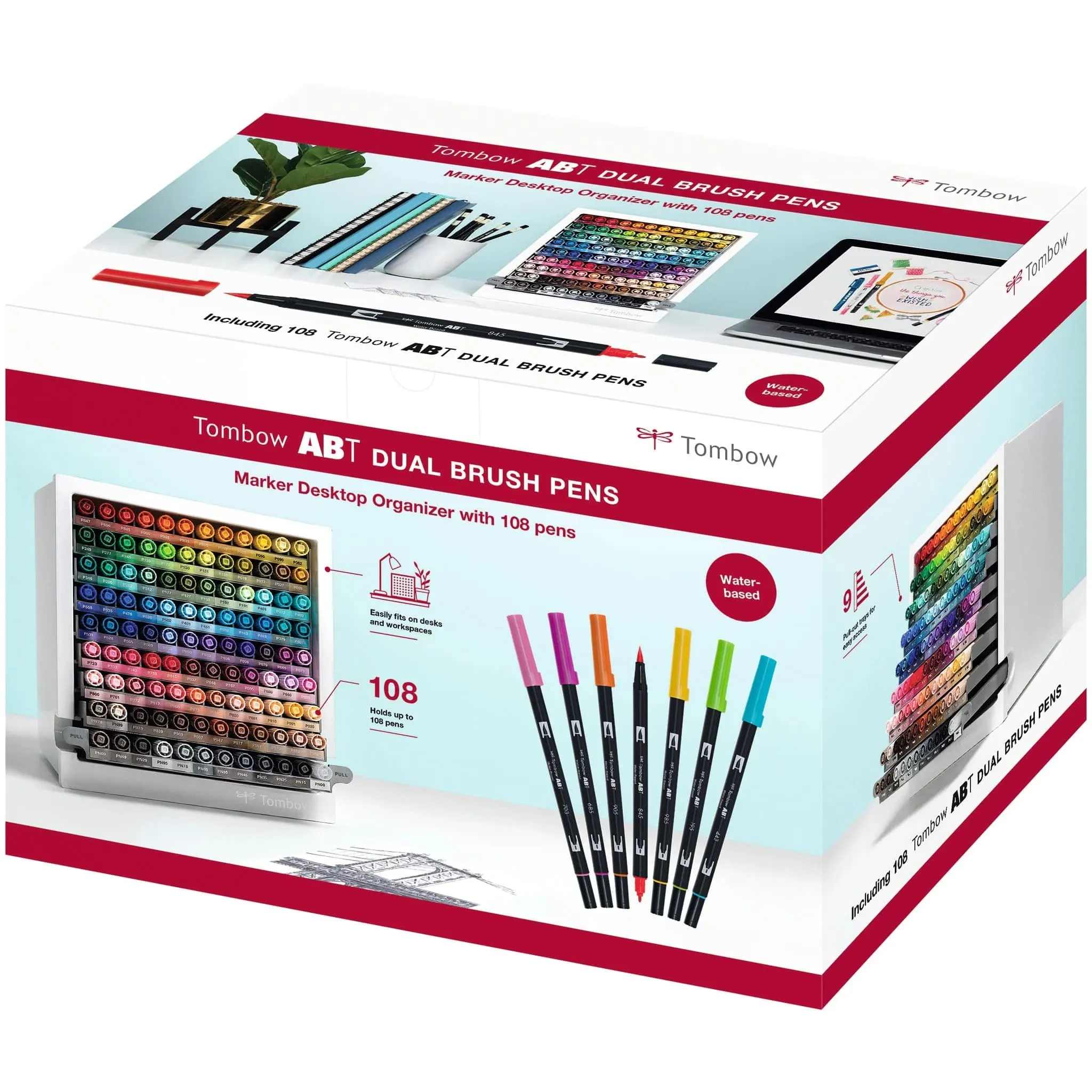 Desktop Organiser with 107 ABT Dual Brush Pens   blender