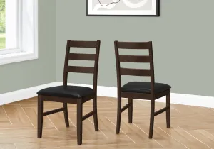 Dining Chair, Set Of 2, 37" Height, Kitchen, Dining Room, Side, Upholstered, Brown Leather Look, Brown Solid Wood, Transitional