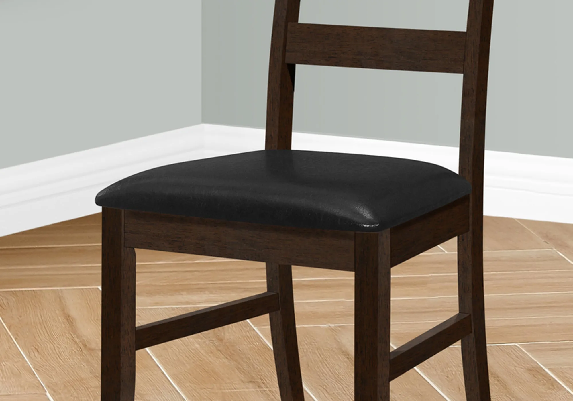 Dining Chair, Set Of 2, 37" Height, Kitchen, Dining Room, Side, Upholstered, Brown Leather Look, Brown Solid Wood, Transitional