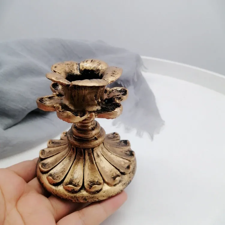 Distressed Gold Resin Candlestick/Tabletop Candle Holders