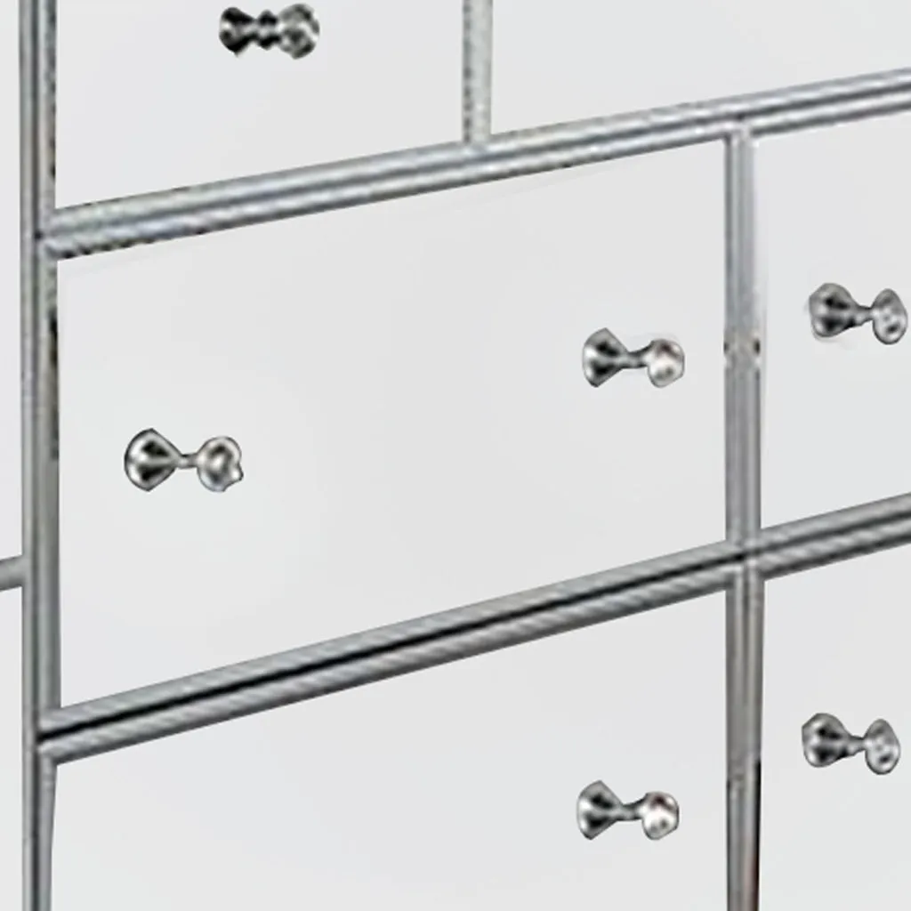 Donna 64 Inch Wide Dresser Chest, LED Lights, Silver and Mirror Finish By Casagear Home
