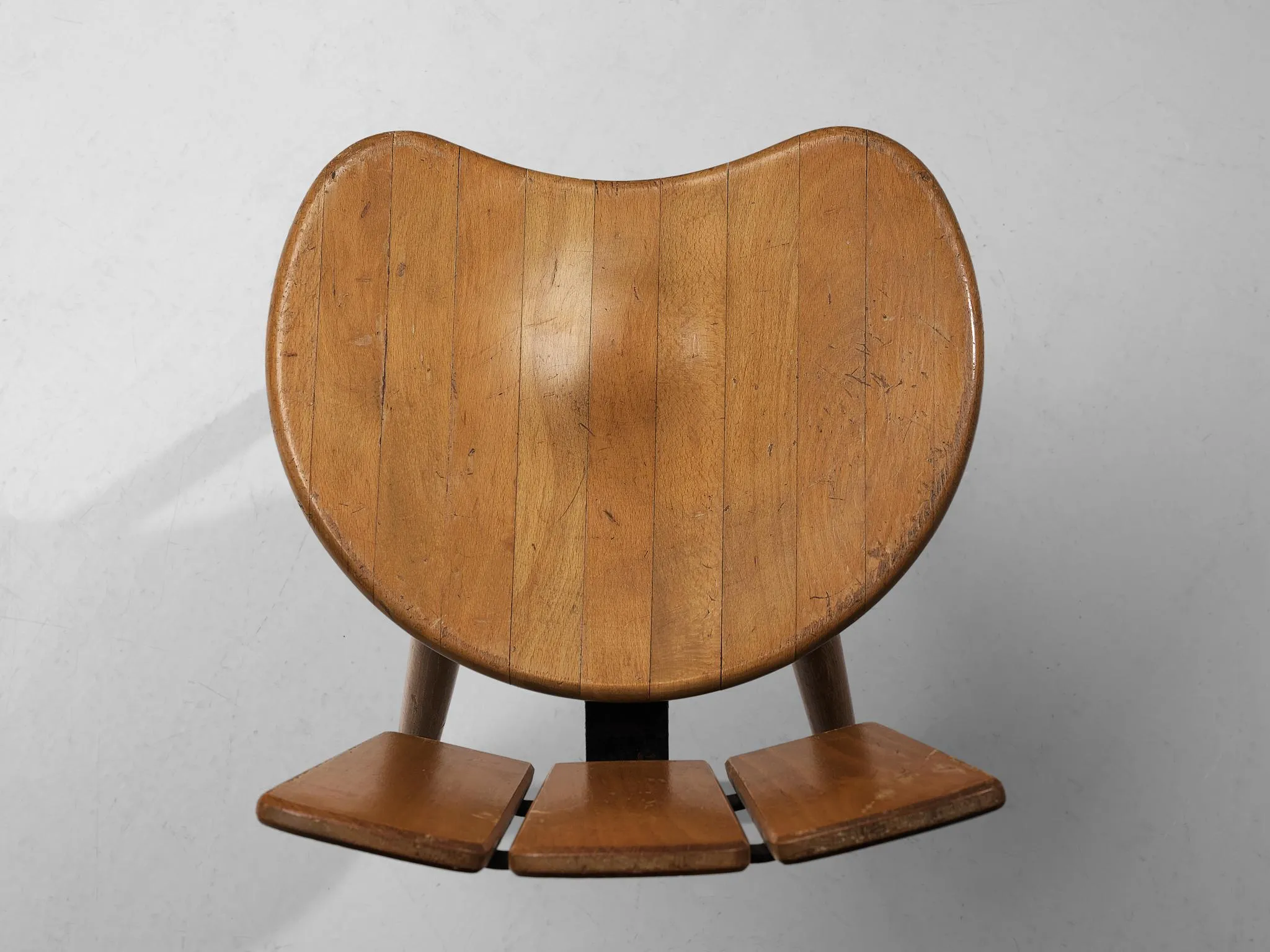 Dutch Set of Four Rustic Dining Chairs in Stained Wood and Cast Iron