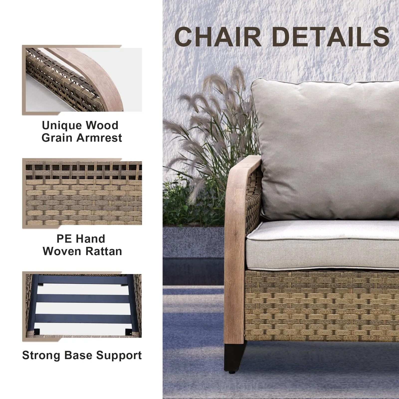EAGLE PEAK 4 Piece Wicker Outdoor Chairs with Ottomans, Patio Chairs, Deep Seating 4 inch Cushions,  Brown/Gray