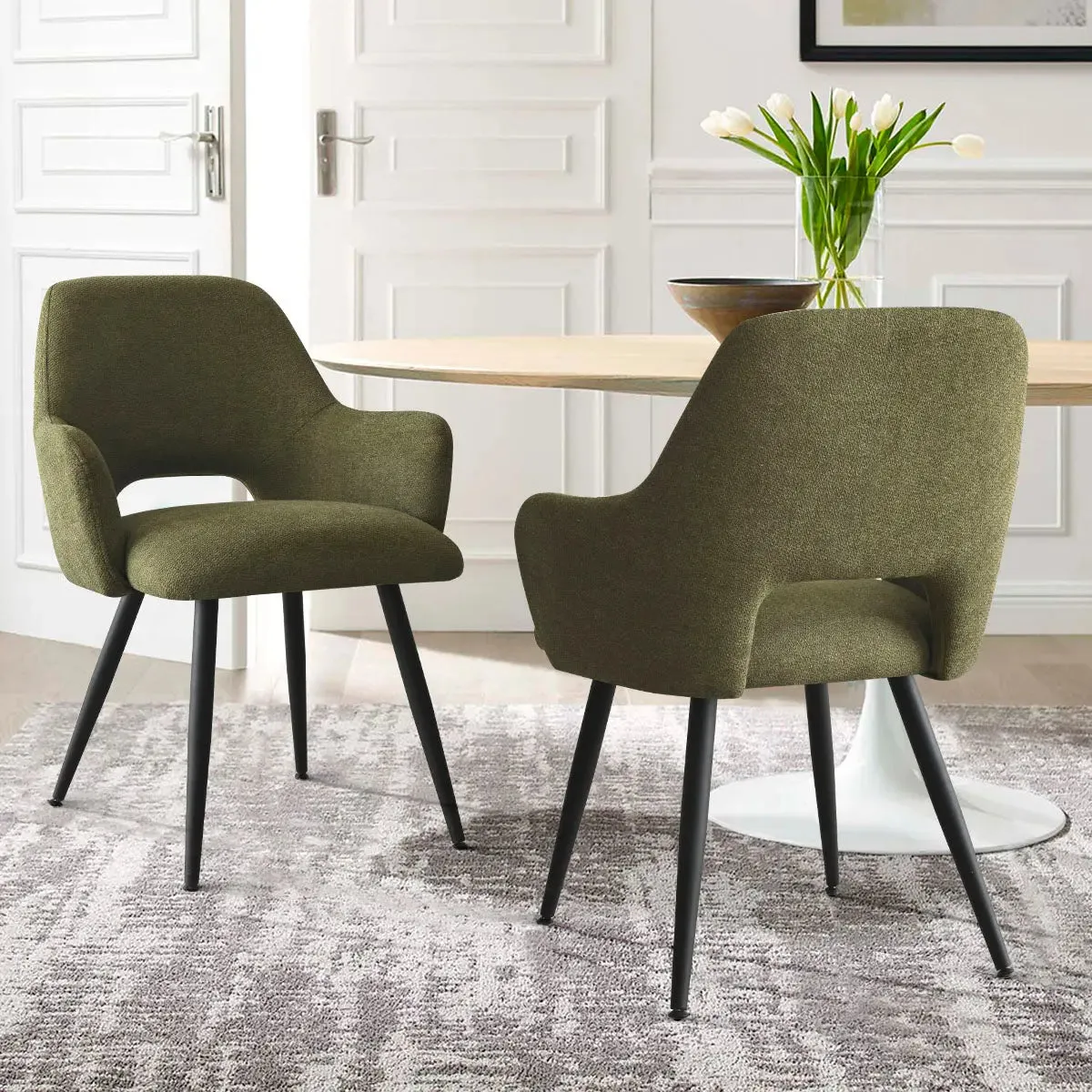 Edwin Upholstered Boucle Dining Chair with Arms (Set of 2)
