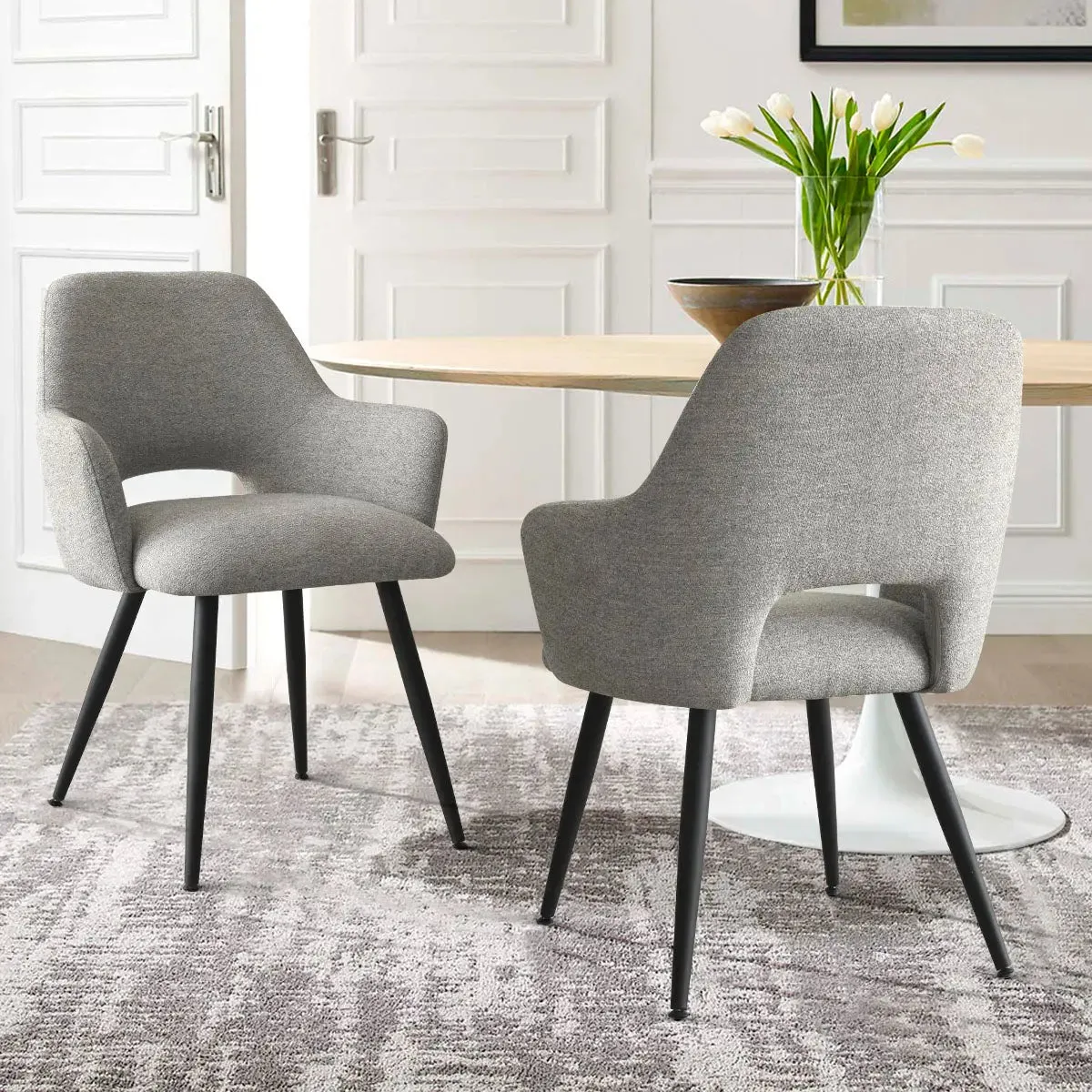 Edwin Upholstered Boucle Dining Chair with Arms (Set of 2)