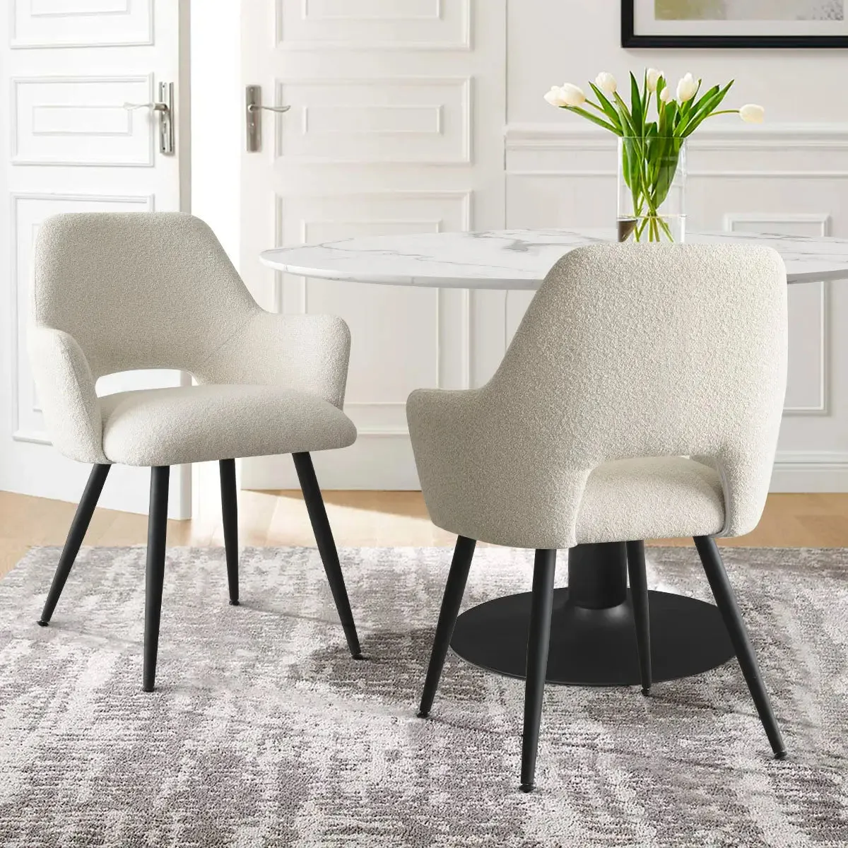 Edwin Upholstered Boucle Dining Chair with Arms (Set of 2)