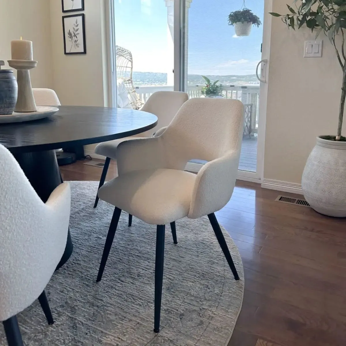 Edwin Upholstered Boucle Dining Chair with Arms (Set of 2)
