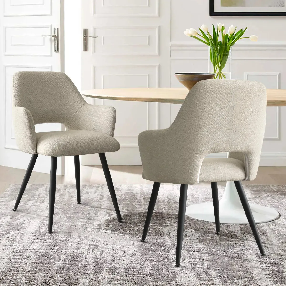 Edwin Upholstered Boucle Dining Chair with Arms (Set of 2)