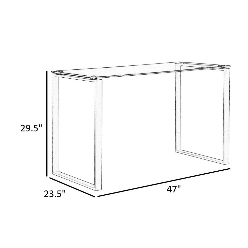 Elen 47 Inch Desk, Rectangular Tempered Glass Top, High Polished Steel By Casagear Home