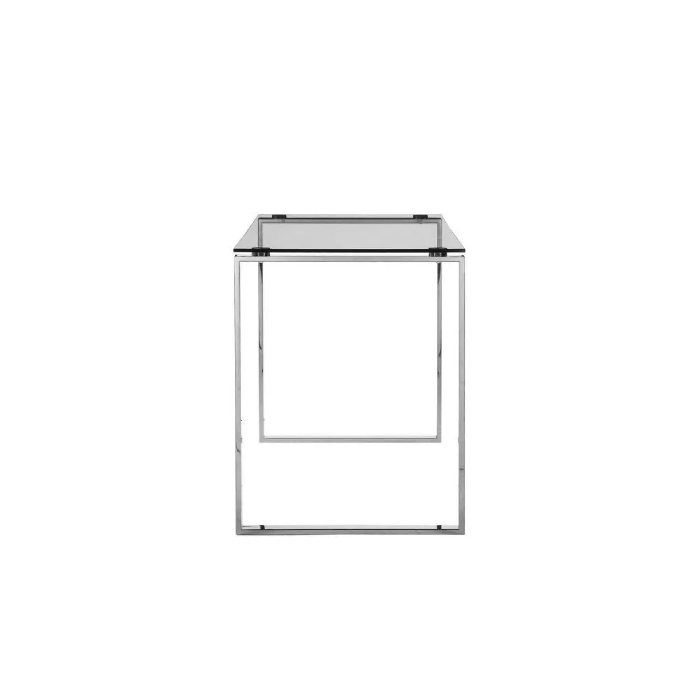 Elen 47 Inch Desk, Rectangular Tempered Glass Top, High Polished Steel By Casagear Home