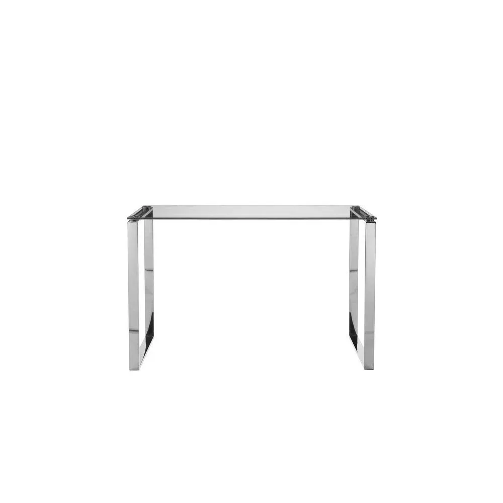 Elen 47 Inch Desk, Rectangular Tempered Glass Top, High Polished Steel By Casagear Home