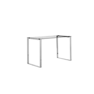 Elen 47 Inch Desk, Rectangular Tempered Glass Top, High Polished Steel By Casagear Home