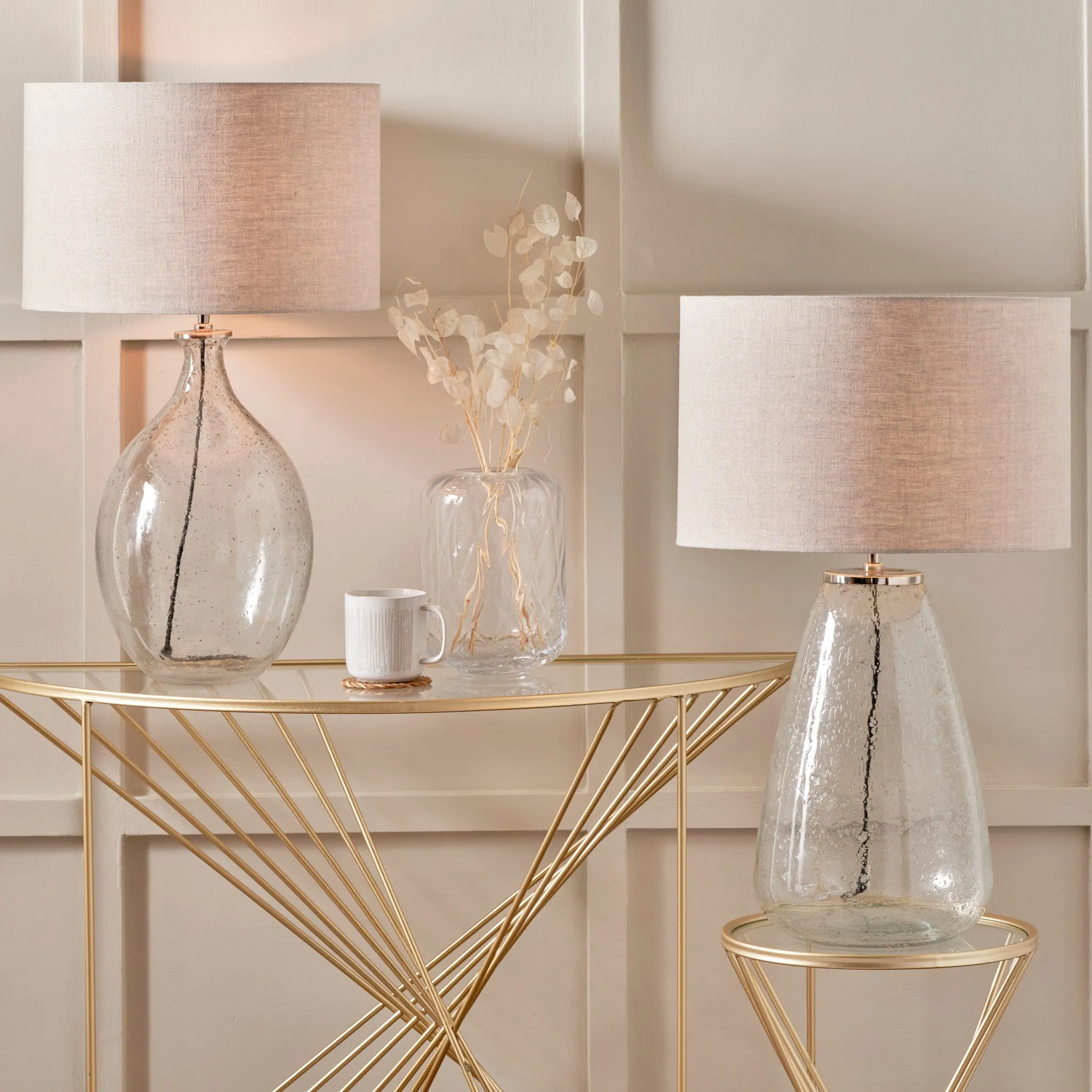Elysia Bubble Glass and Silver Metal Curved Table Lamp