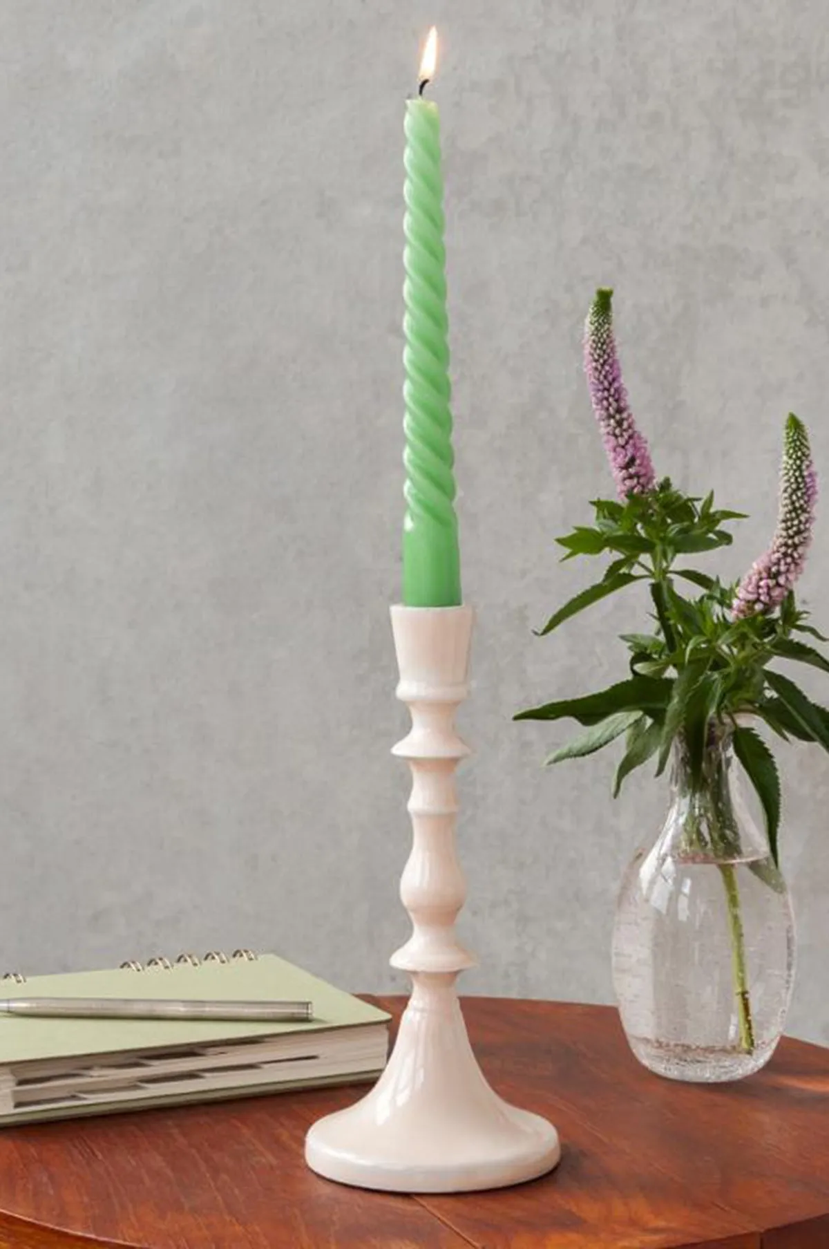 Enamel Candlestick 19cm Pink