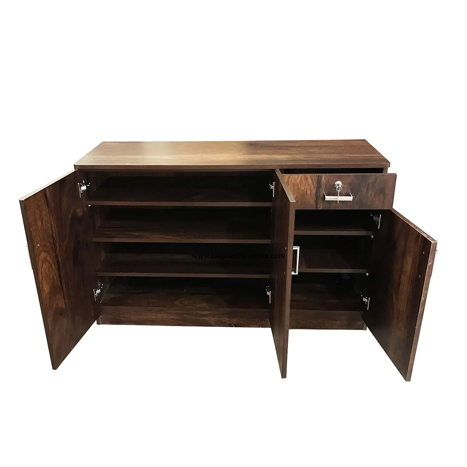 Engineered Wood Textured 3 Door Storage Cabinet with Drawer(Brown) | Shoe Rack | Storage Cabinet