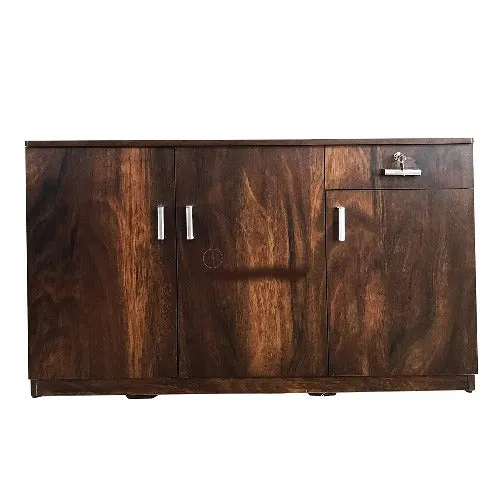 Engineered Wood Textured 3 Door Storage Cabinet with Drawer(Brown) | Shoe Rack | Storage Cabinet