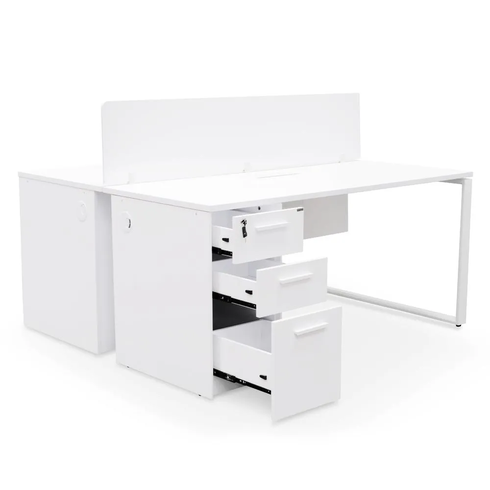 Ex Display - Halo 2 Seater 160cm Office Desk With Privacy Screen - White - Upgraded Legs