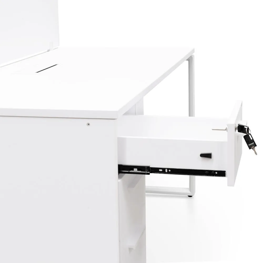 Ex Display - Halo 2 Seater 160cm Office Desk With Privacy Screen - White - Upgraded Legs