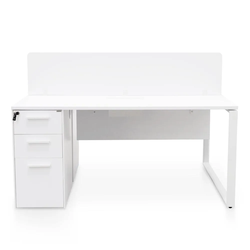 Ex Display - Halo 2 Seater 160cm Office Desk With Privacy Screen - White - Upgraded Legs