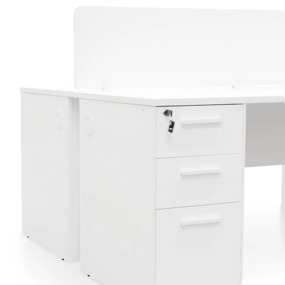Ex Display - Halo 2 Seater 160cm Office Desk With Privacy Screen - White - Upgraded Legs