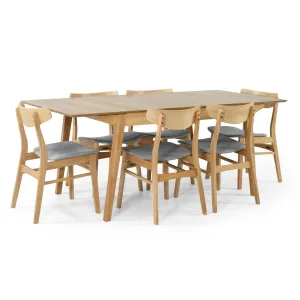 Extendable 7pc Dining Set, MDF Oak Veneer, Rubberwood