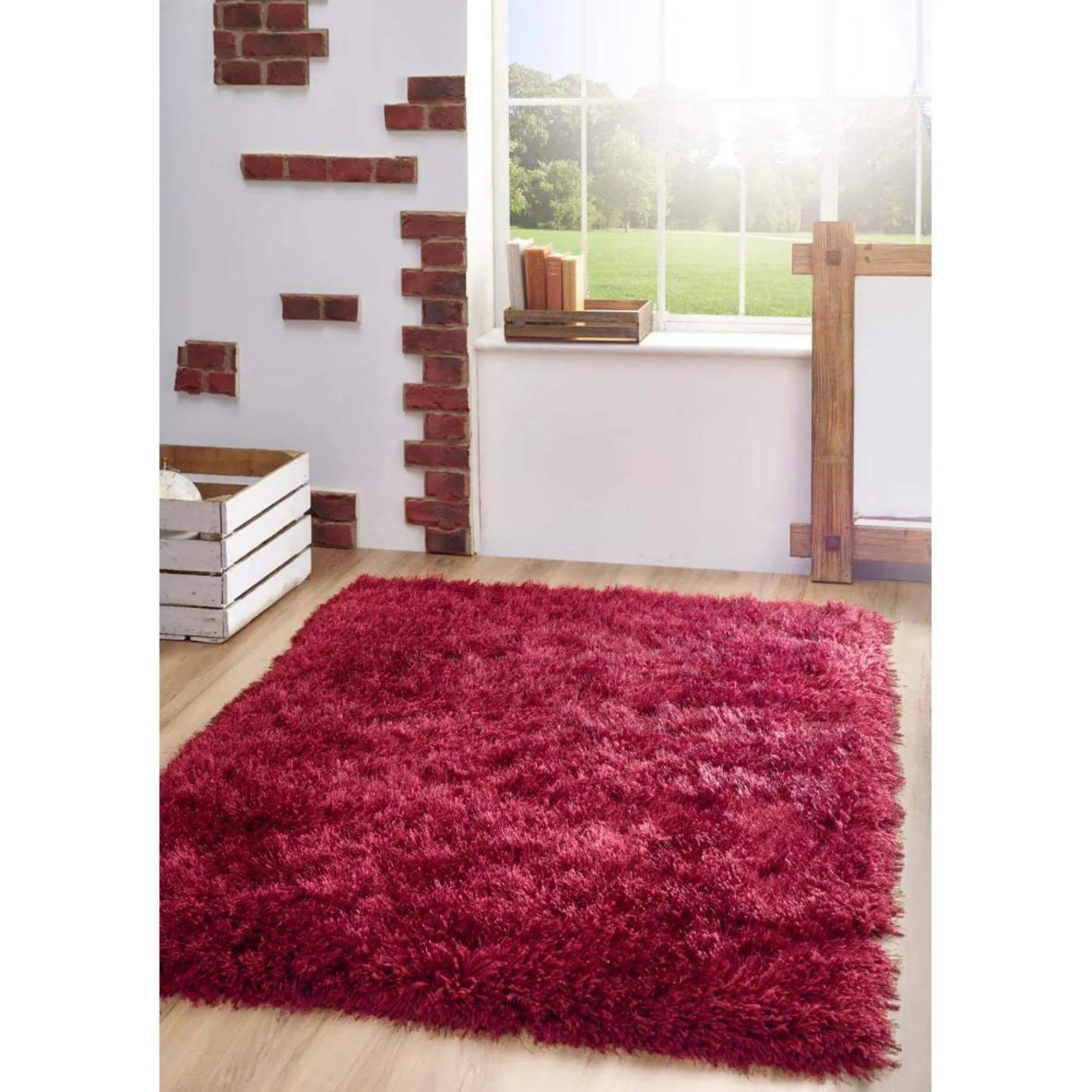 Extravagance Wine Red Shaggy Rug