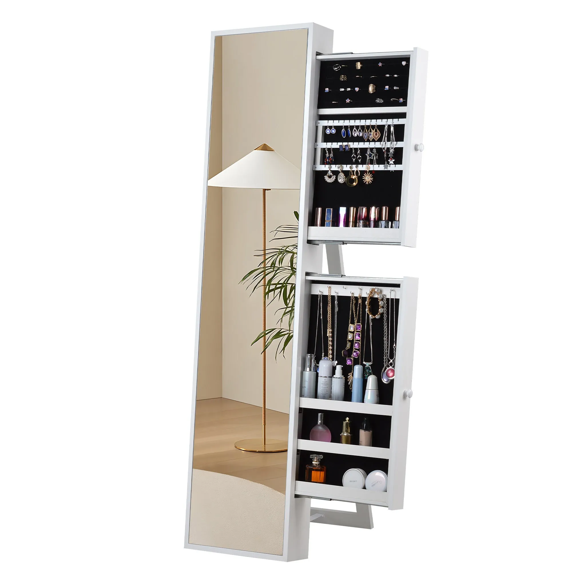Fashion Full Mirror Standing Mirror Jewelry Cabinet  With Two Storage Drawers
