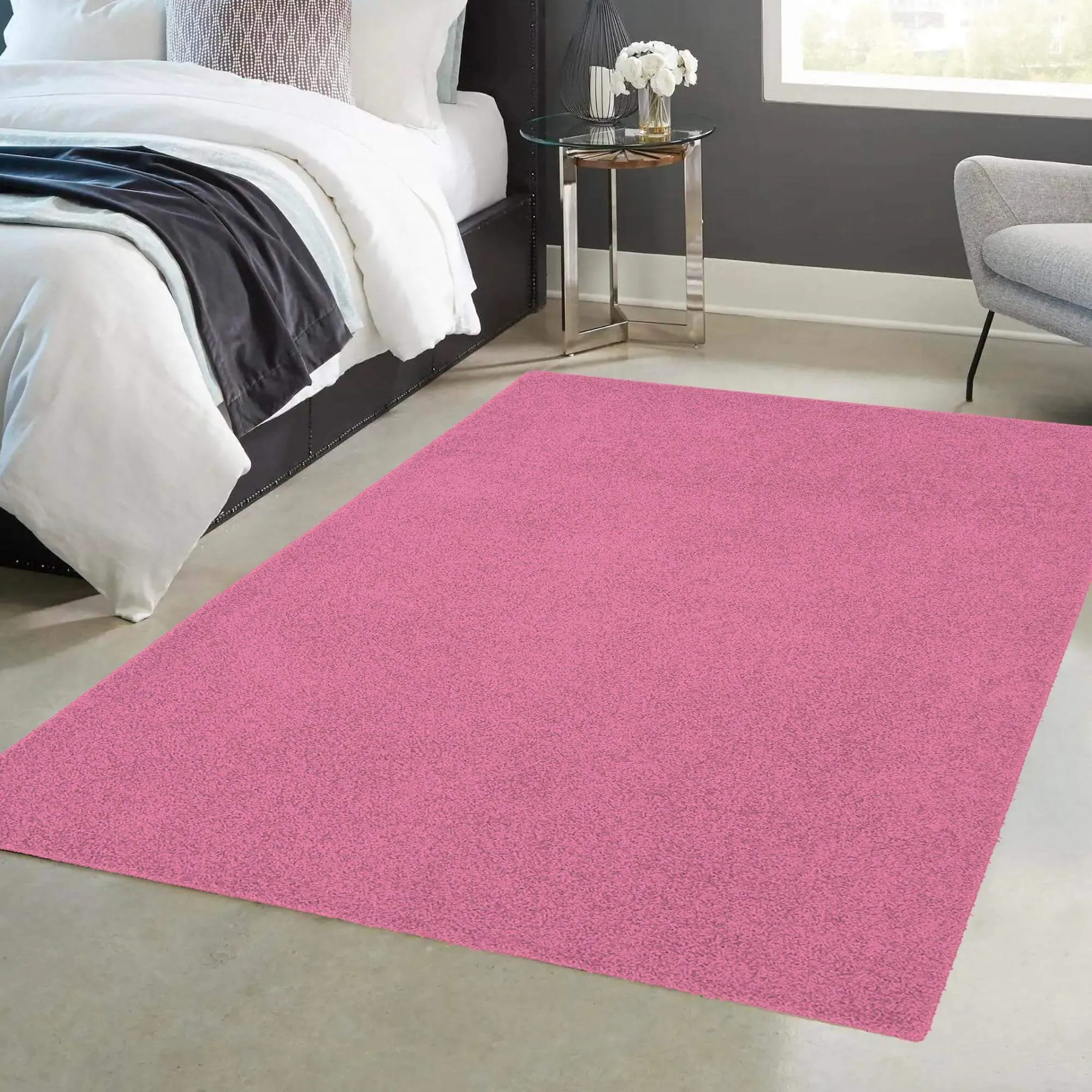 Fiji Rose Pink Washable Solid Shaggy Rug