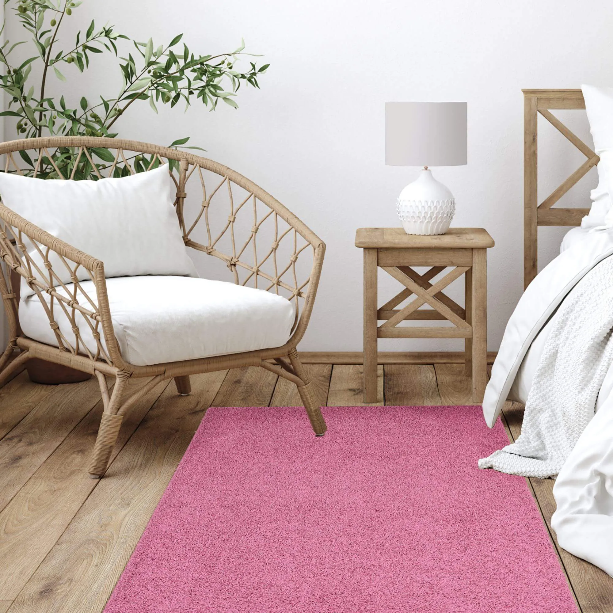 Fiji Rose Pink Washable Solid Shaggy Rug