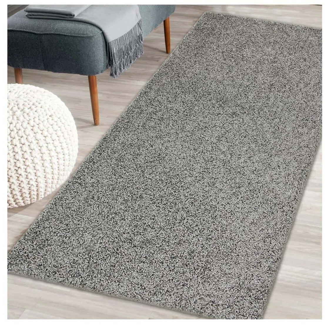 Fiji Silver Washable Solid Shaggy Rug