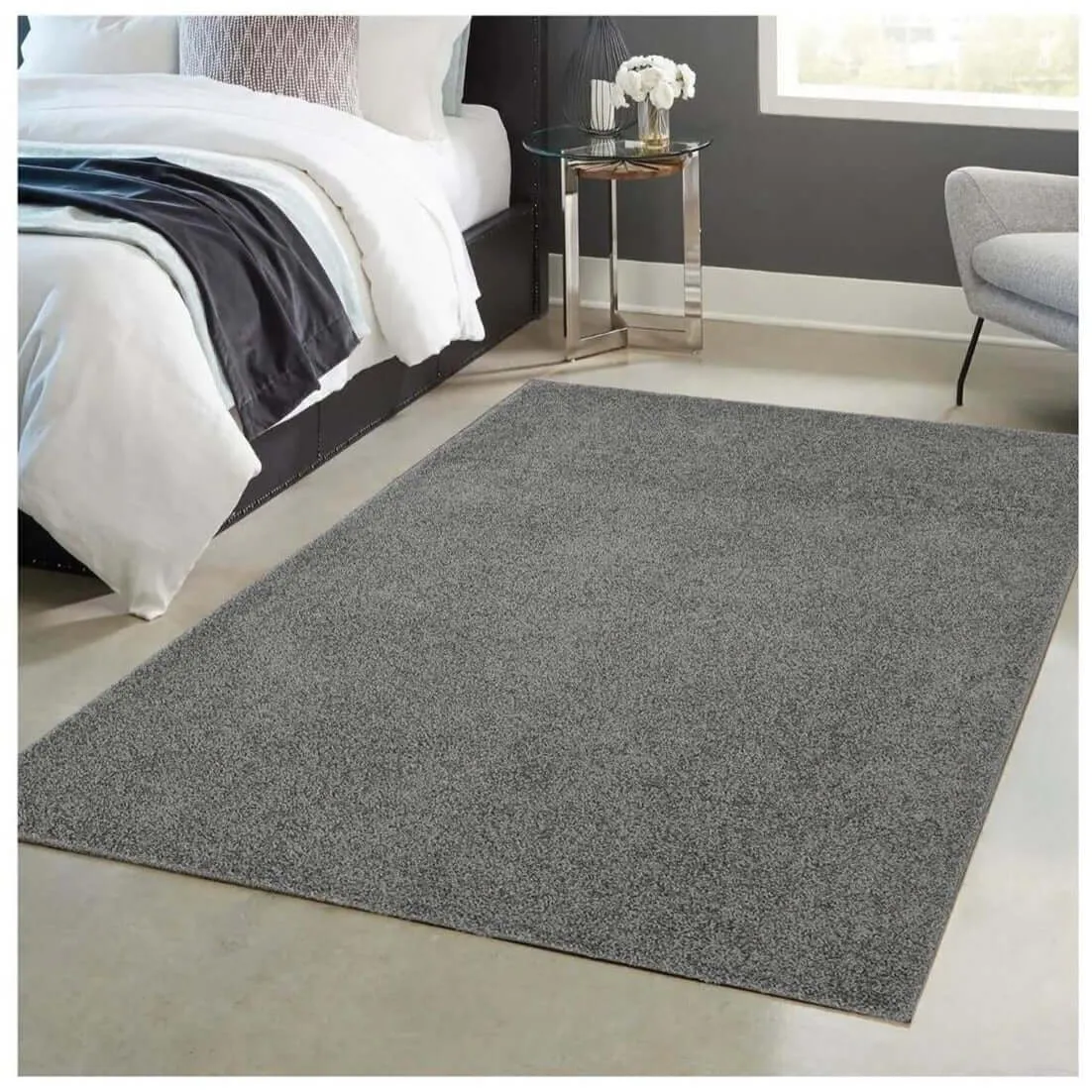 Fiji Silver Washable Solid Shaggy Rug