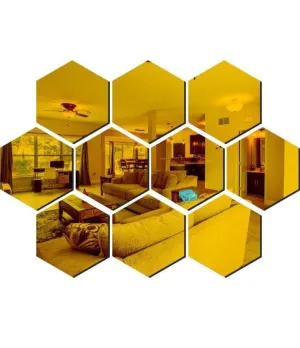 Flashy 10 Pcs Wall Mirror ( Free 4pcs Small Acrylic Design with Buying This Pack) 3D Acrylic Hexagon Shape DIY Wall Sticker Decor Self Adhesive