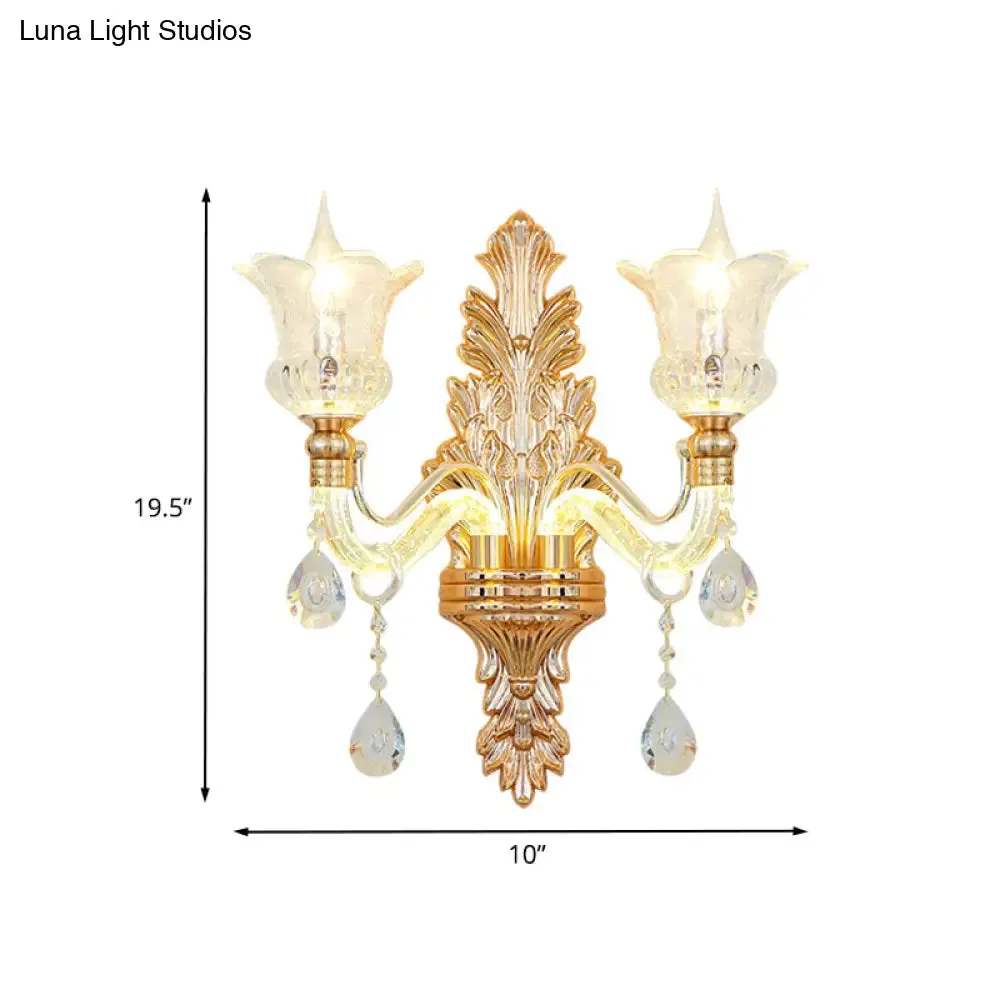 Floral Wall Sconce with Luminous Arm and Clear Crystal Glass - 2 Light Option