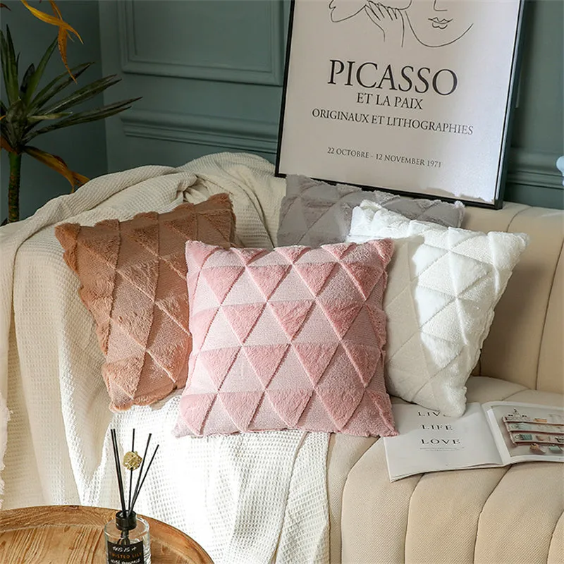 Fluffy Scatter Cushion - White Triangle