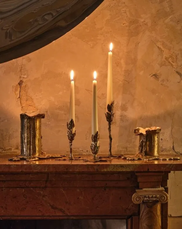 Foglie Bronze Candlestick by Osanna Visconti, Medium
