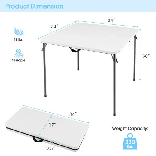 Folding Camping Table with All-Weather HDPE Tabletop and Rustproof Steel Frame-White
