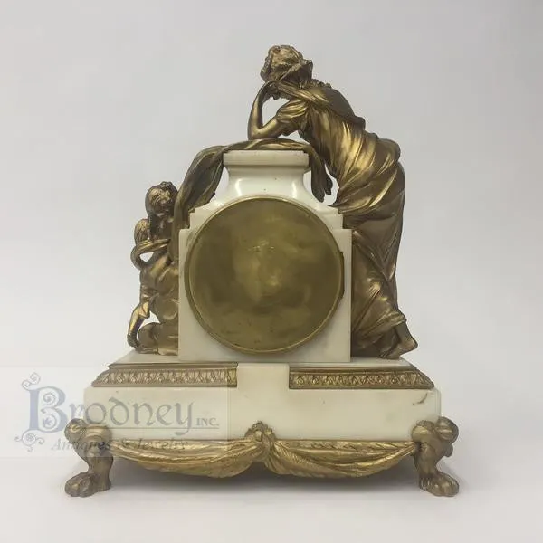 French Three Piece Bronze and Marble Clock Garniture