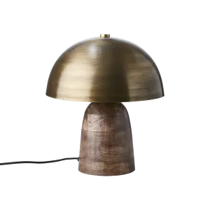 Fungi Table Lamp - Wood and Antique Brass Finish