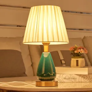 Gathered Fabric Empire Shade Night Light with Simple Style for Bedside Table