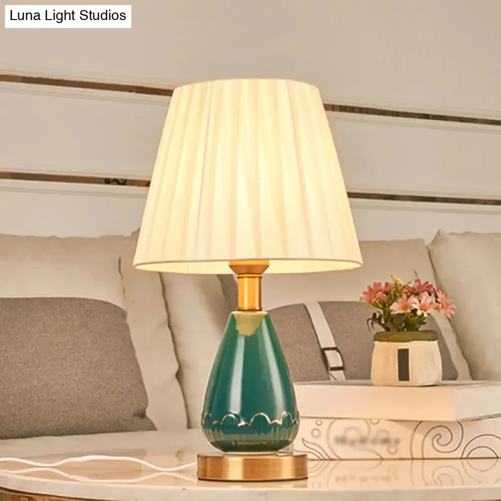 Gathered Fabric Empire Shade Night Light with Simple Style for Bedside Table