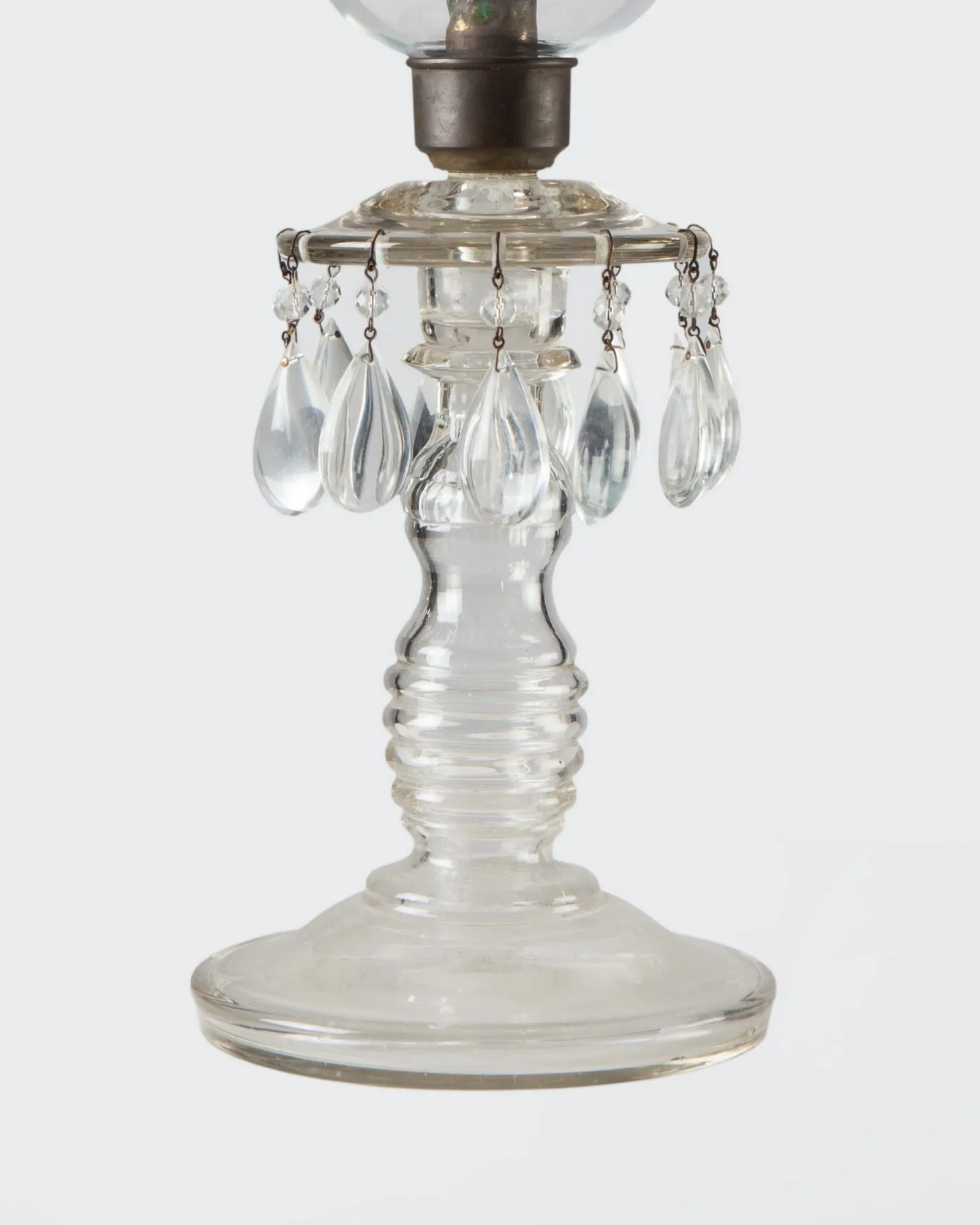 Glass Candle Holder with Hurricane Shade and Crystal Prisms