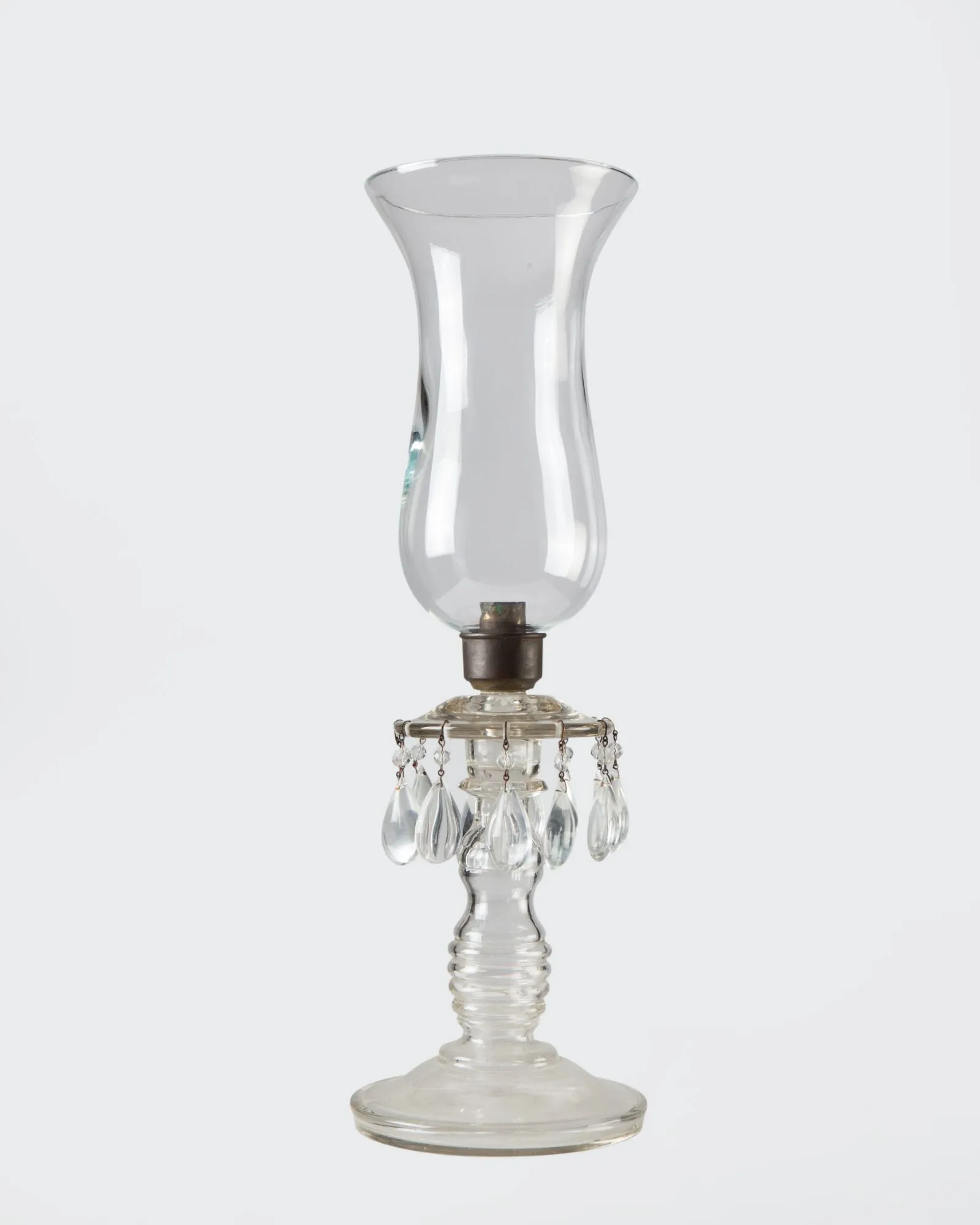 Glass Candle Holder with Hurricane Shade and Crystal Prisms