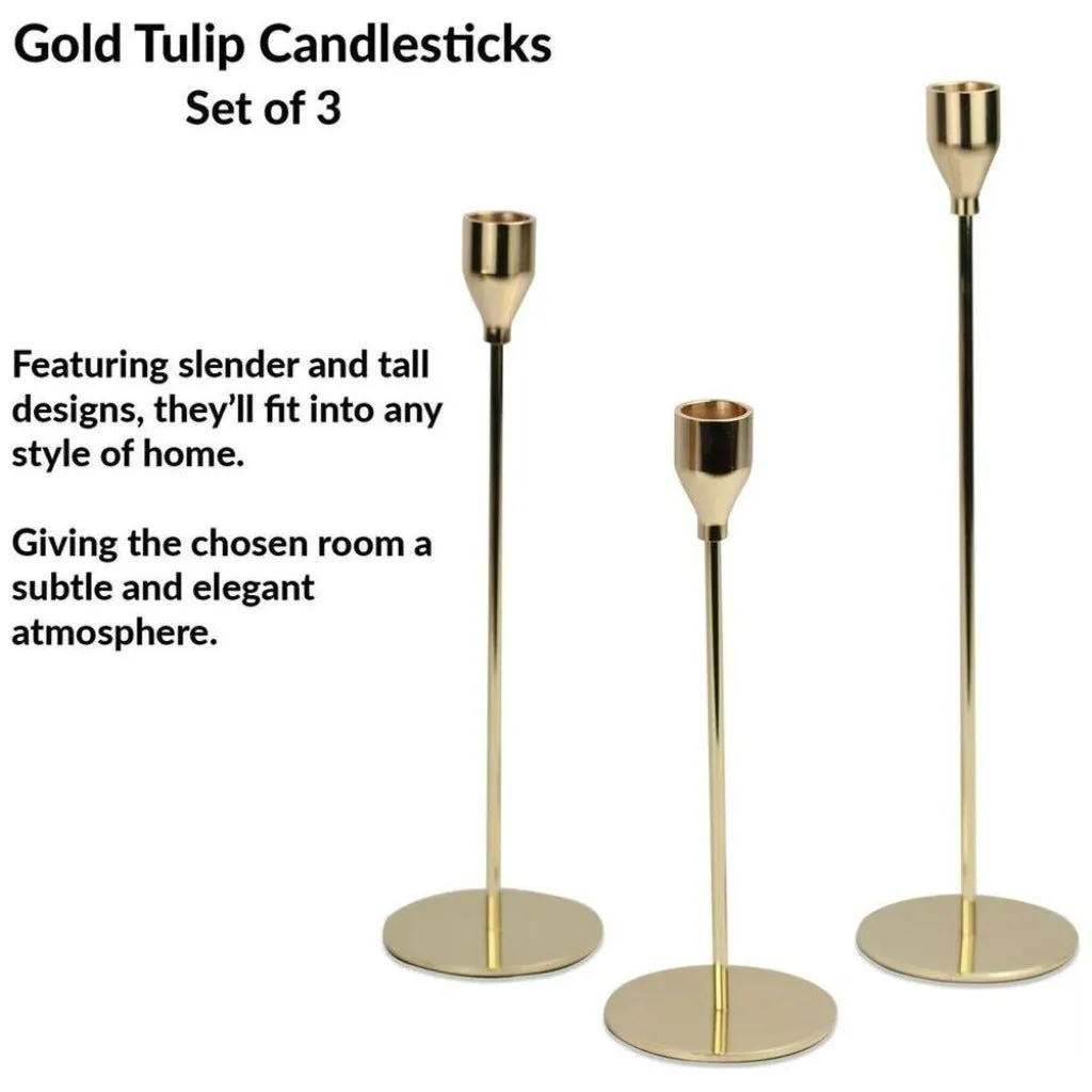 Gold Candlesticks - Tulip Candle Holder Set of 3 - Maison & White