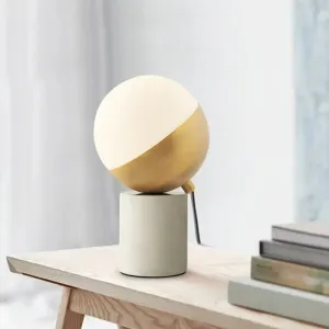 Gold Sphere Nightstand Lamp - Simple Cream Glass Table Light with Marble Base
